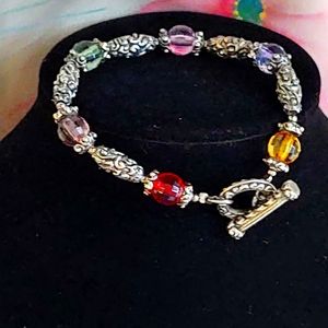 BOHO ARTISAN GLASS BEADS METAL ACCENTS BRACELET